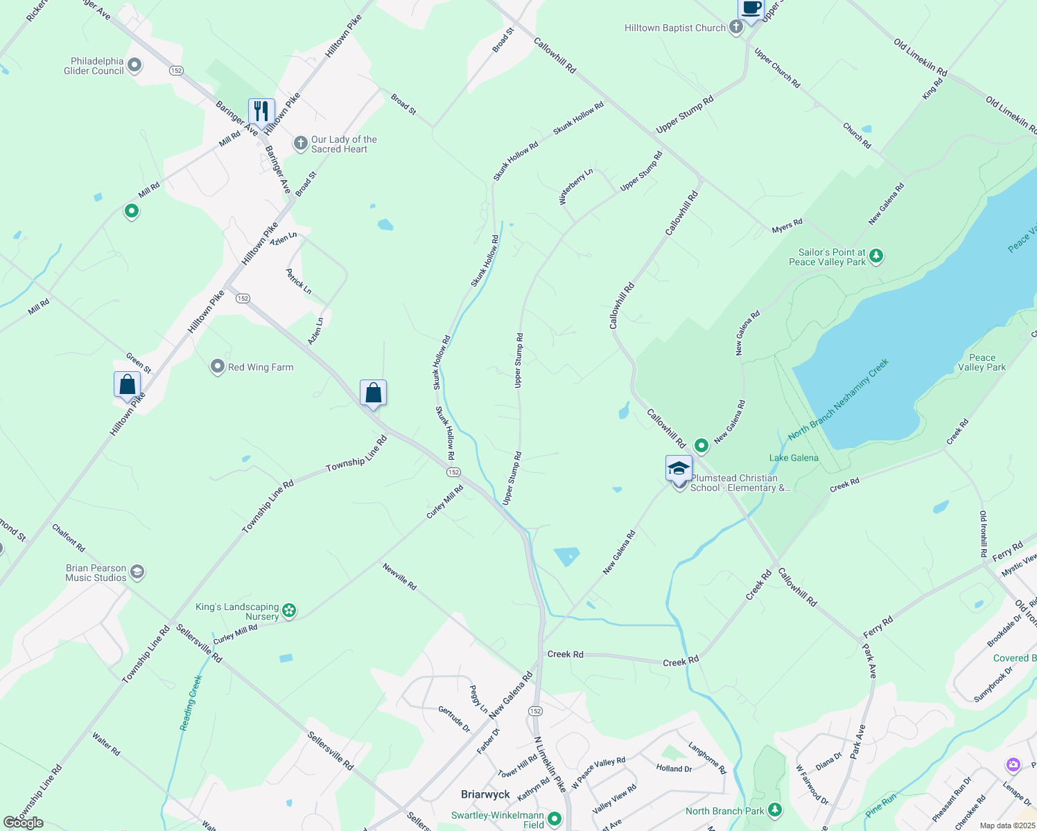 map of restaurants, bars, coffee shops, grocery stores, and more near 228 Upper Stump Road in Chalfont