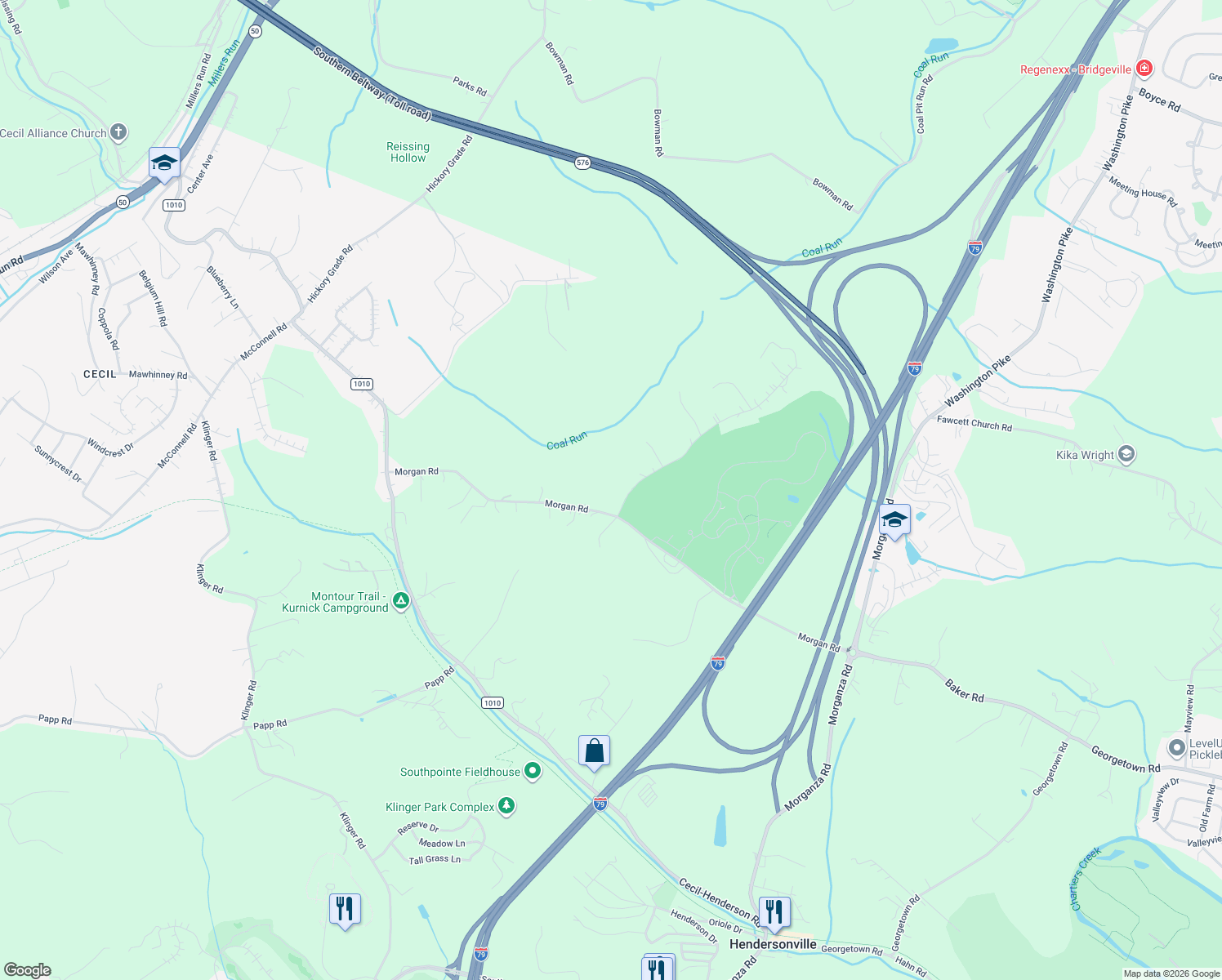 map of restaurants, bars, coffee shops, grocery stores, and more near 1216 Morgan Road in Bridgeville