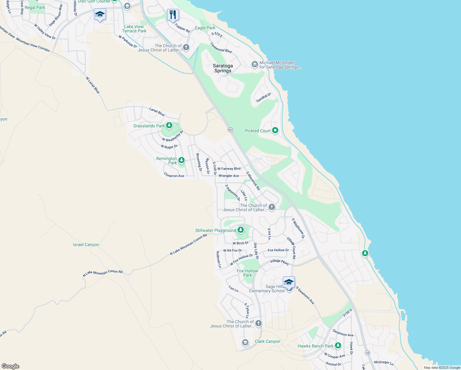 map of restaurants, bars, coffee shops, grocery stores, and more near 153 W Honeysuckle Dr in Saratoga Springs