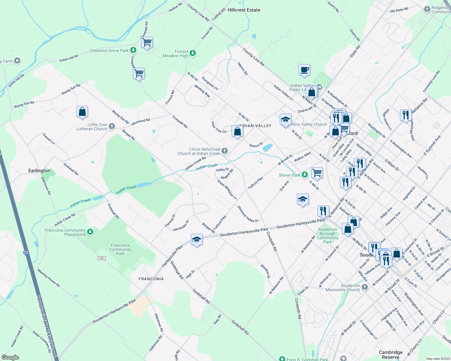 map of restaurants, bars, coffee shops, grocery stores, and more near 116 Theresa Lane in Telford