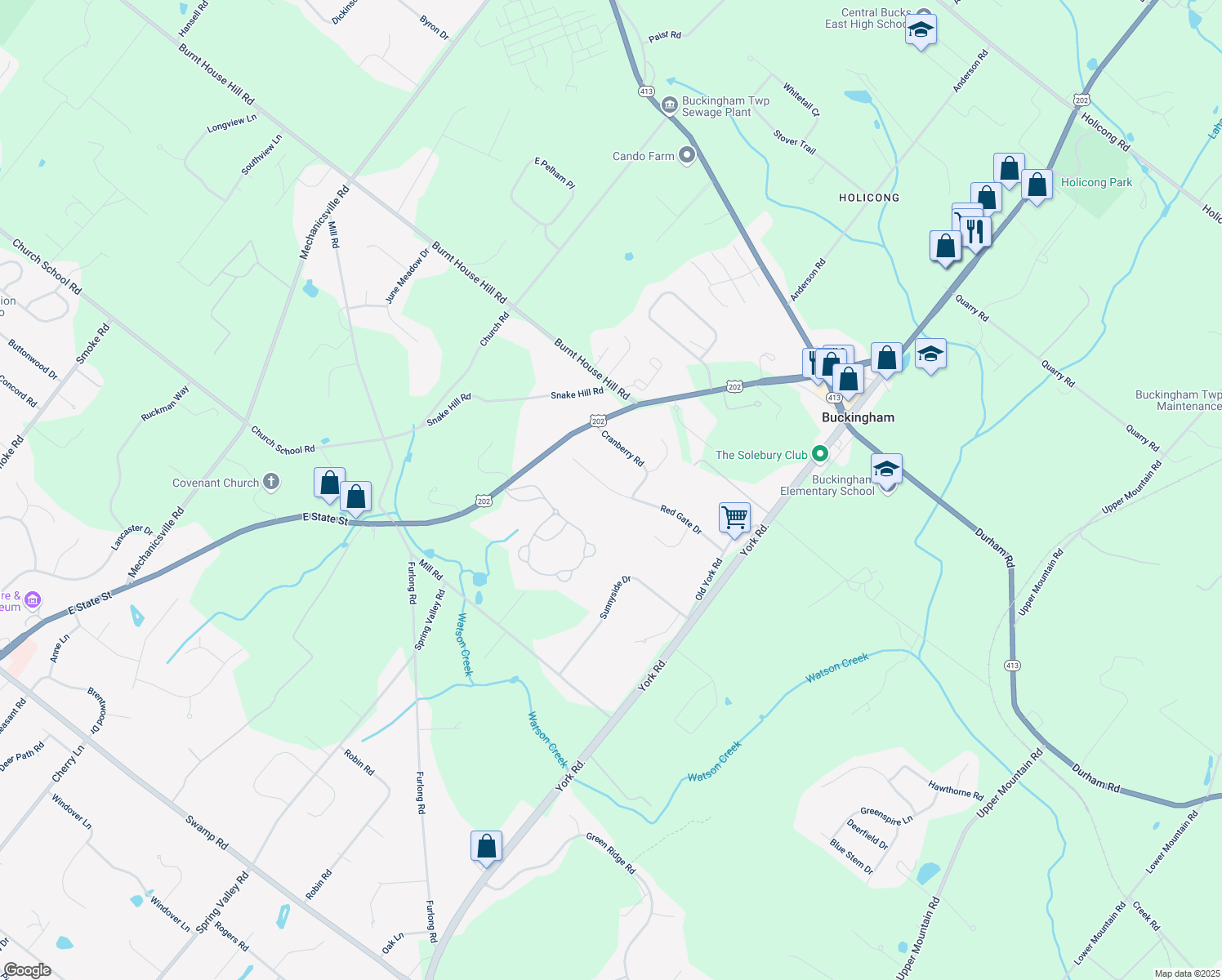 map of restaurants, bars, coffee shops, grocery stores, and more near 2761 Red Gate Drive in Doylestown