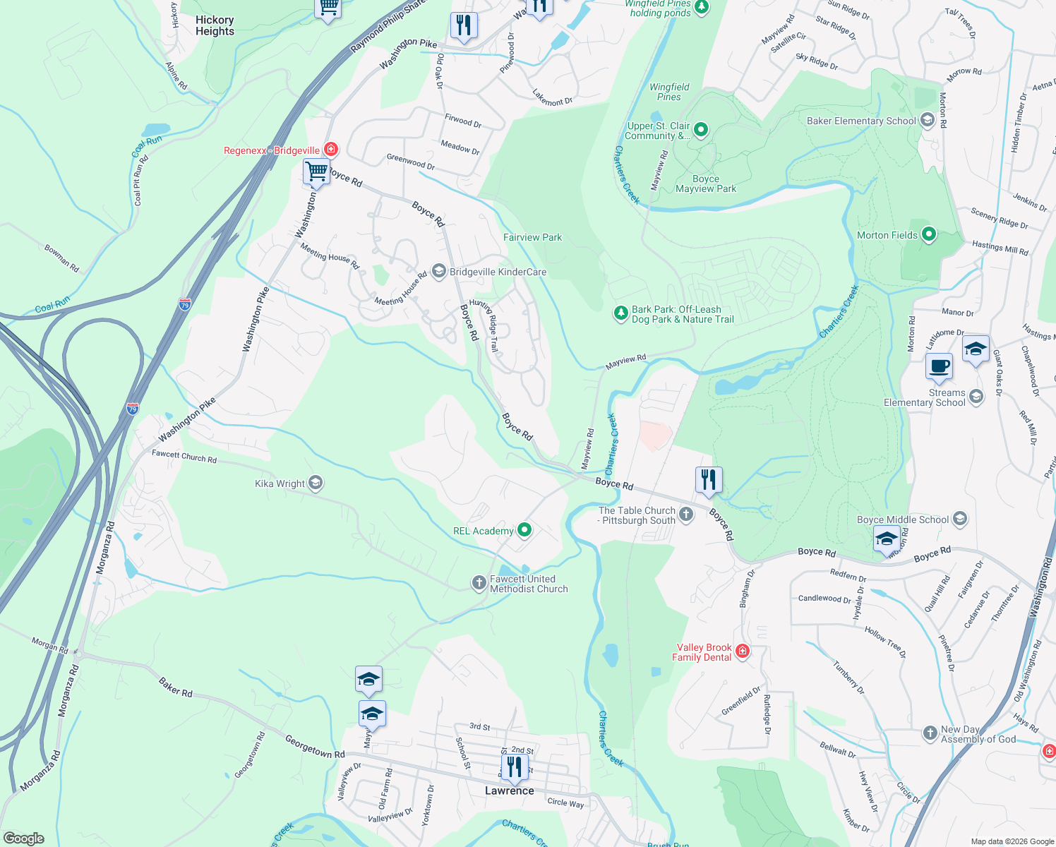 map of restaurants, bars, coffee shops, grocery stores, and more near 949 Boyce Rd in Bridgeville