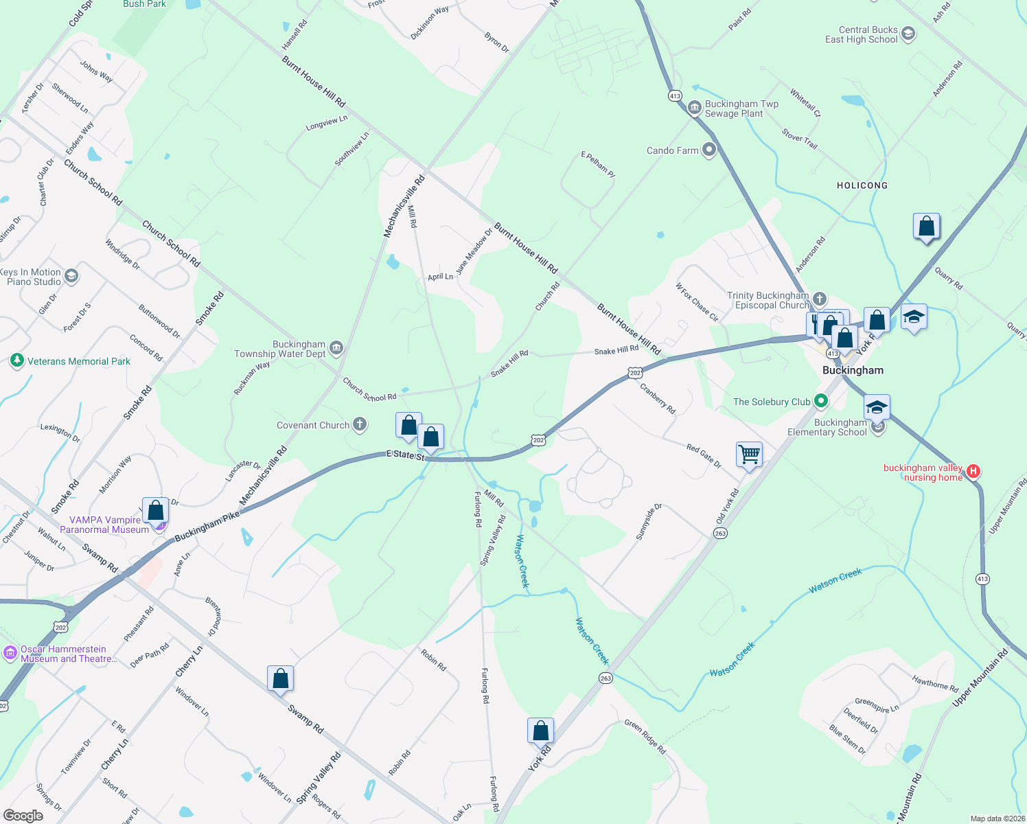 map of restaurants, bars, coffee shops, grocery stores, and more near 2968 Valley View Drive in Doylestown