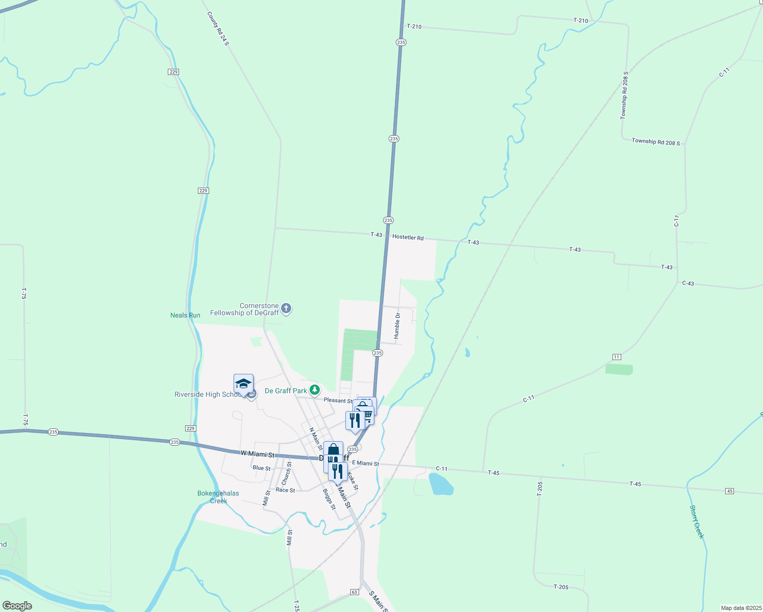 map of restaurants, bars, coffee shops, grocery stores, and more near 698 Cretcher St in De Graff