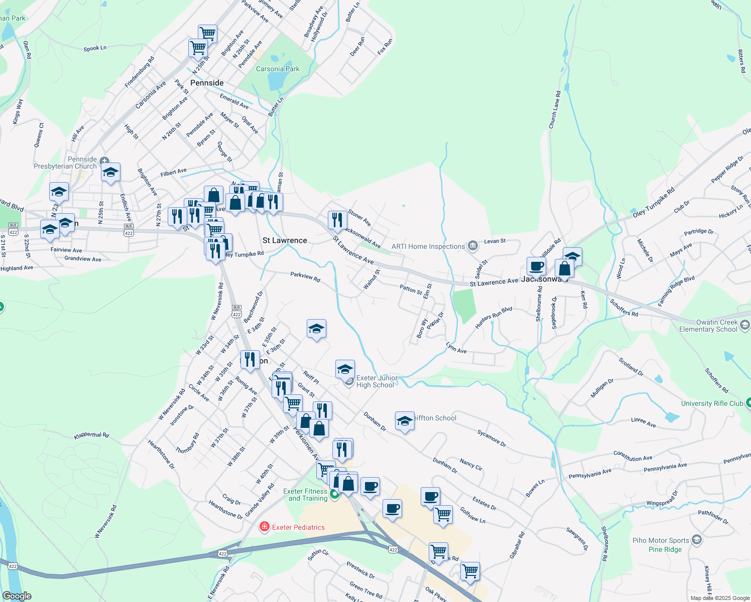 map of restaurants, bars, coffee shops, grocery stores, and more near 3622 Orchard Ct in Reading