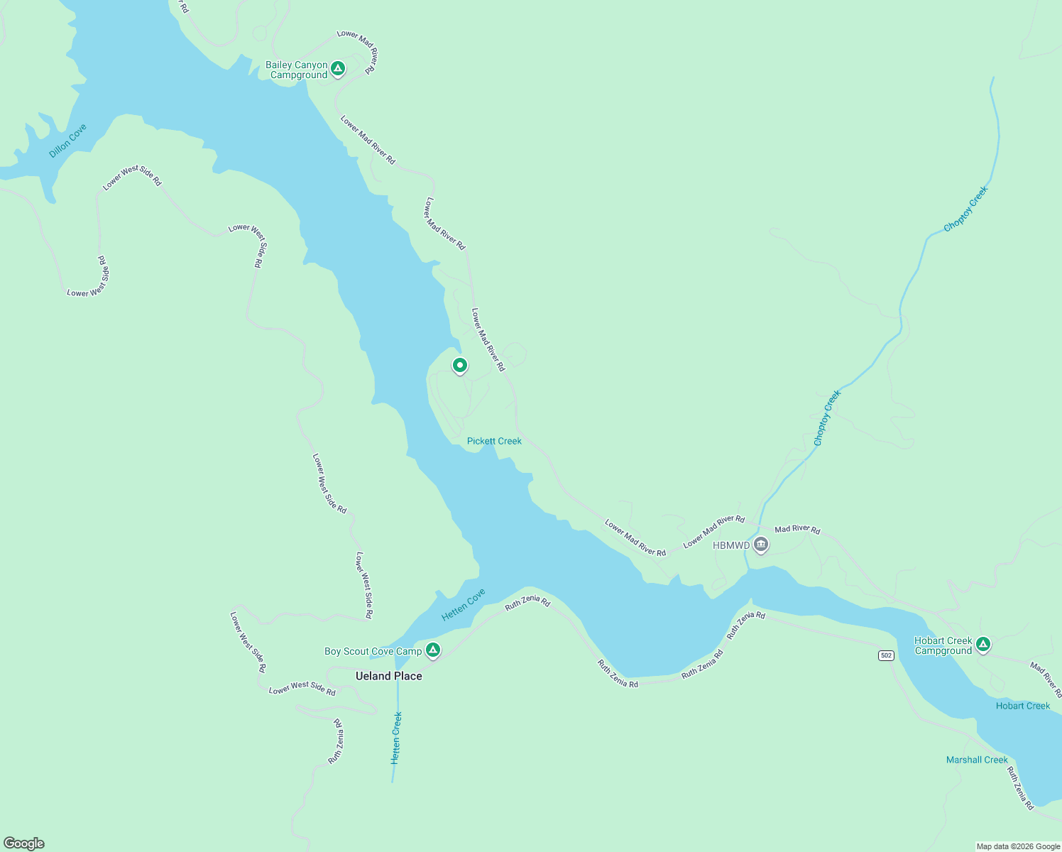 map of restaurants, bars, coffee shops, grocery stores, and more near Lower Mad River Road in Mad River
