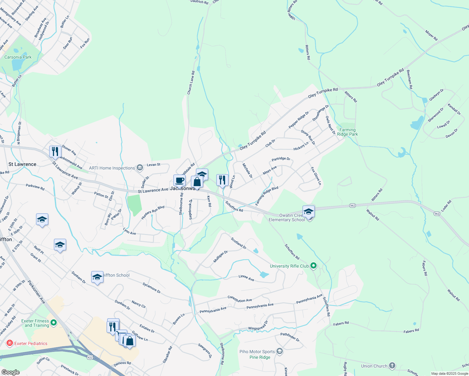map of restaurants, bars, coffee shops, grocery stores, and more near 4401 Mays Avenue in Reading
