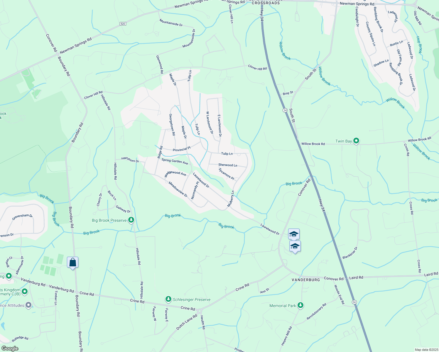 map of restaurants, bars, coffee shops, grocery stores, and more near 7 Sycamore Place in Colts Neck