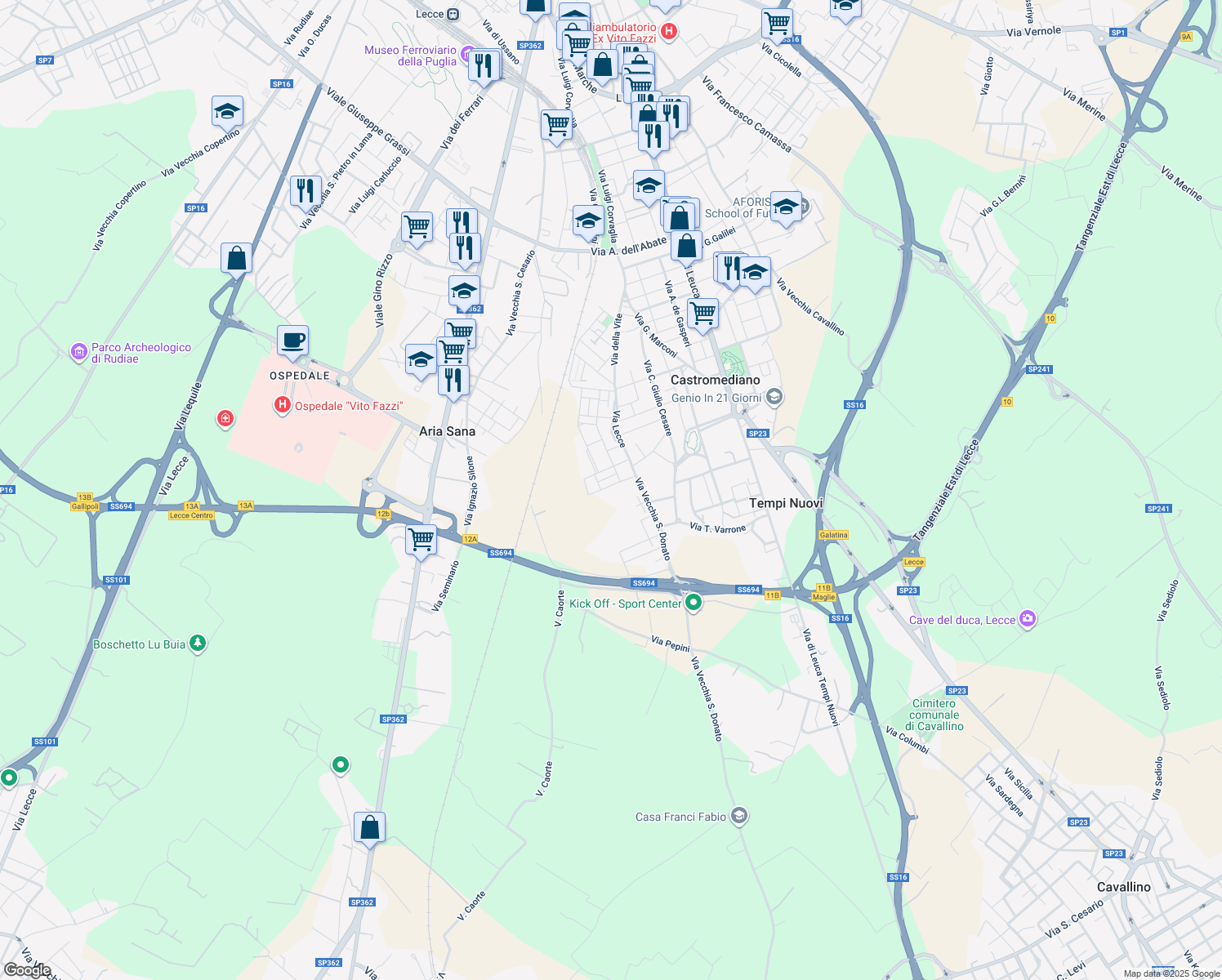 map of restaurants, bars, coffee shops, grocery stores, and more near 10 Via L Sambati in Castromediano