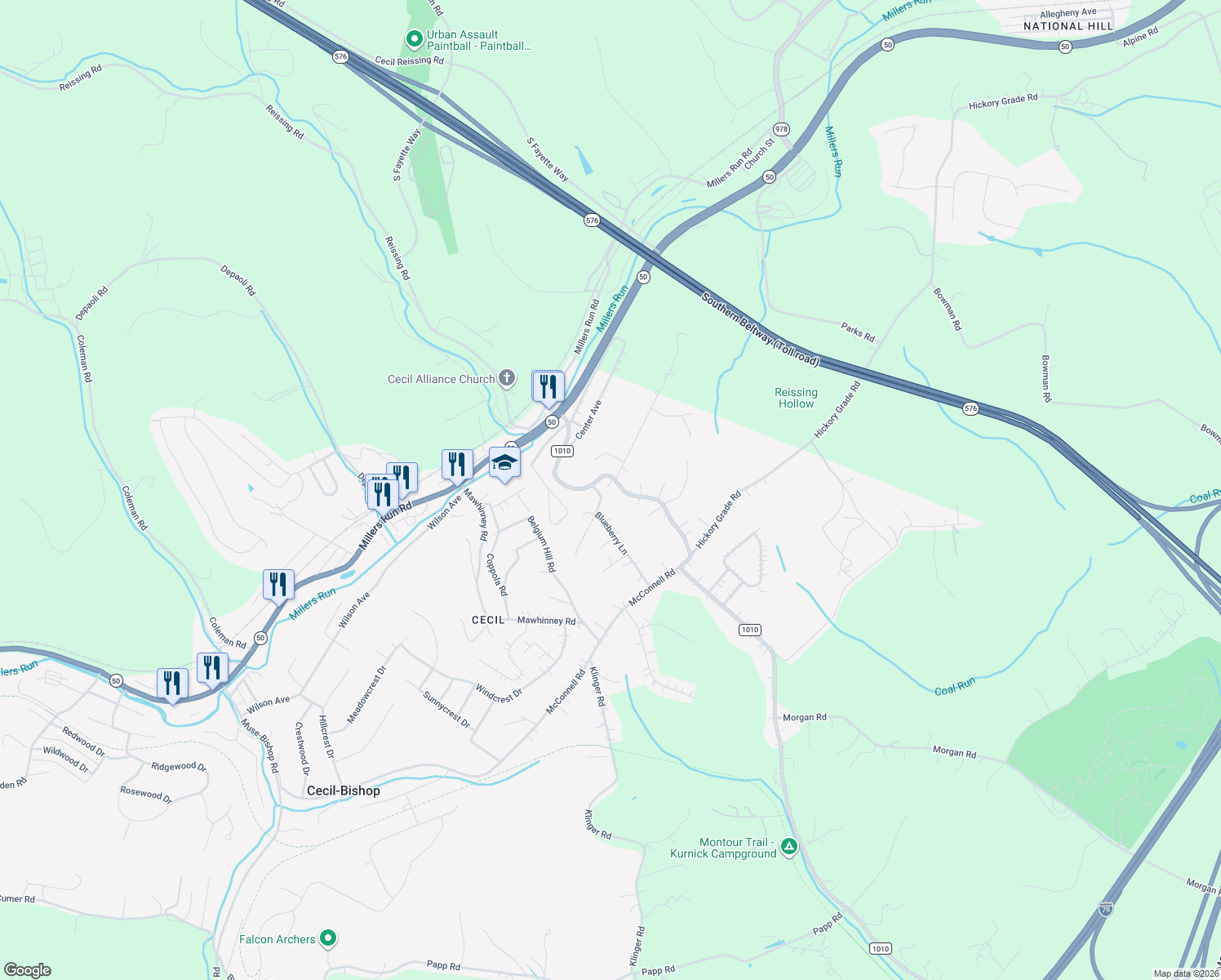 map of restaurants, bars, coffee shops, grocery stores, and more near 551 Cecil-Henderson Road in Cecil-Bishop