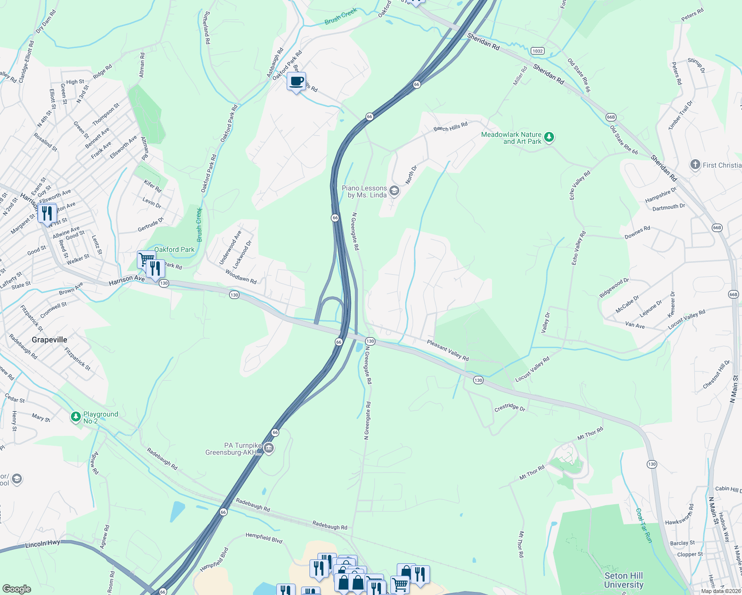 map of restaurants, bars, coffee shops, grocery stores, and more near 526 Reed Court in Jeannette