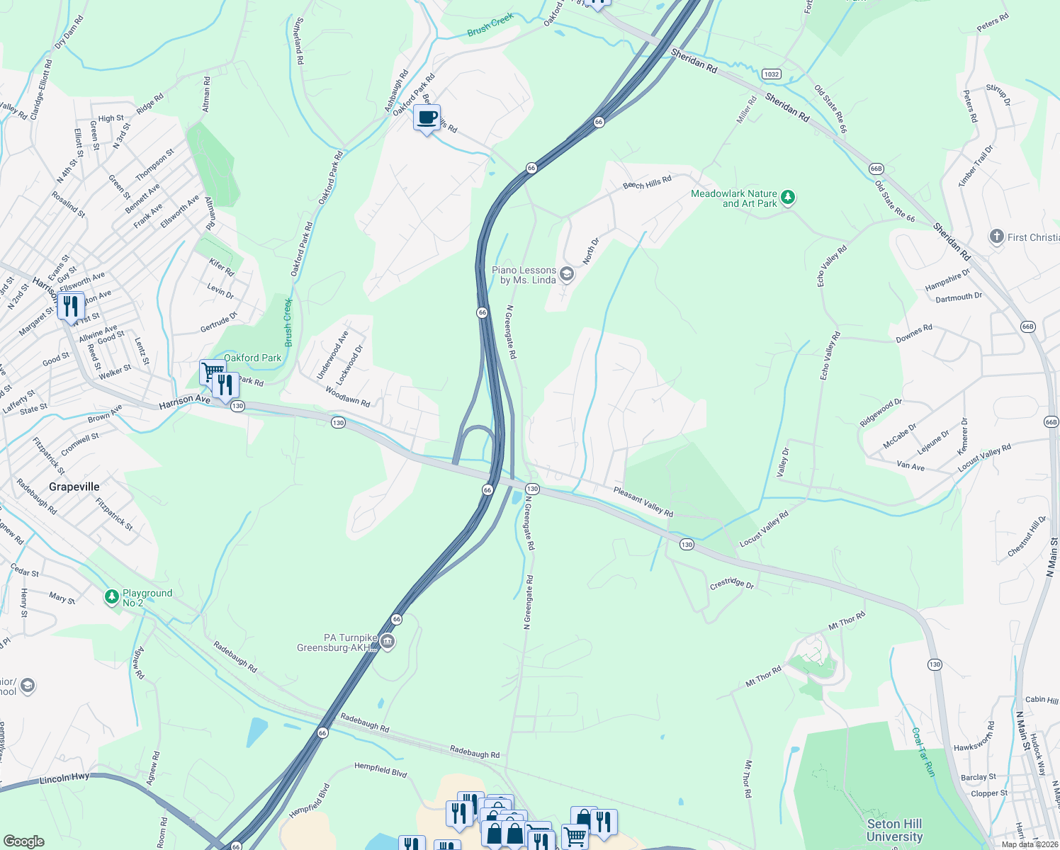 map of restaurants, bars, coffee shops, grocery stores, and more near 526 Reed Court in Jeannette
