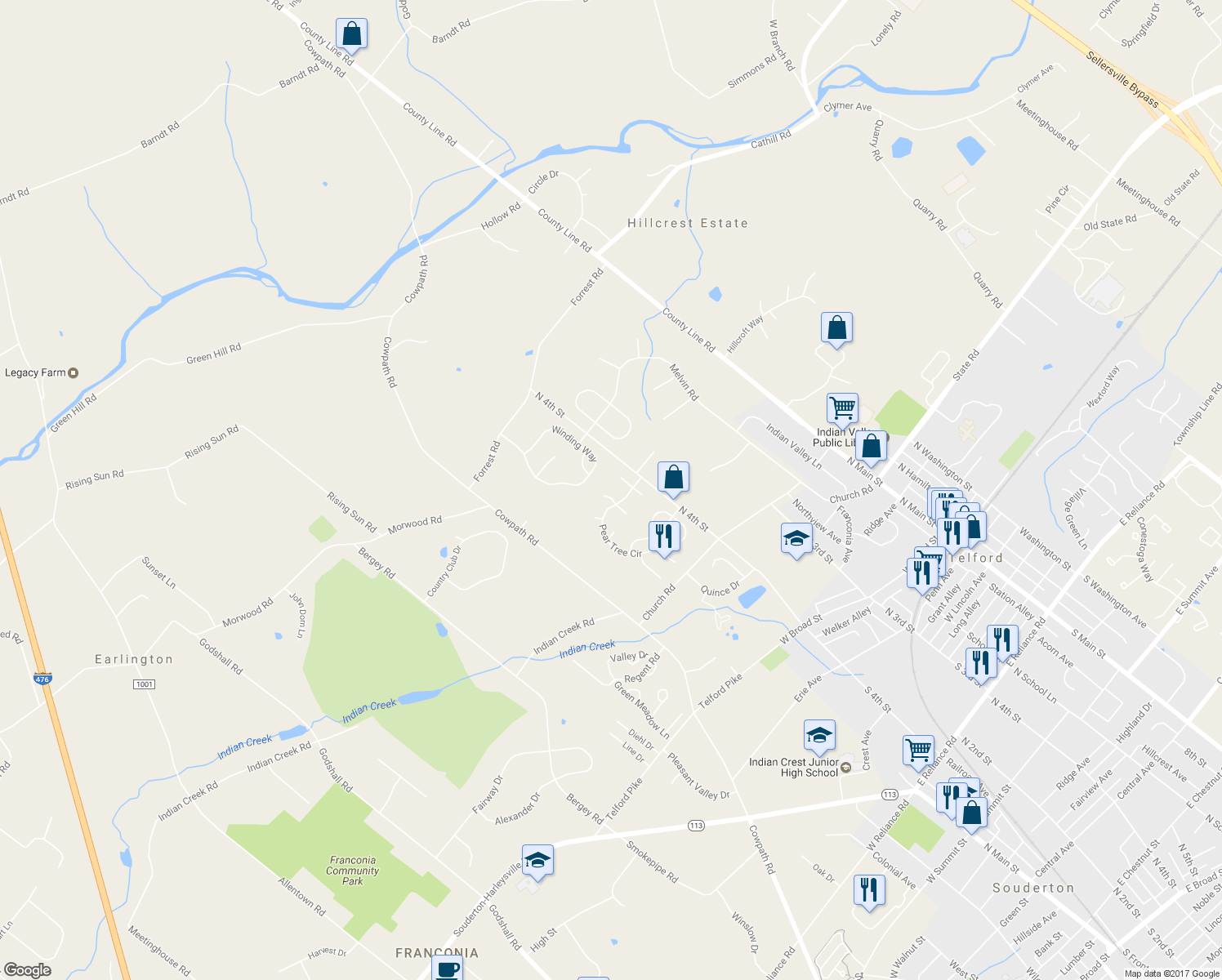 map of restaurants, bars, coffee shops, grocery stores, and more near 155 Bosc Court in Telford