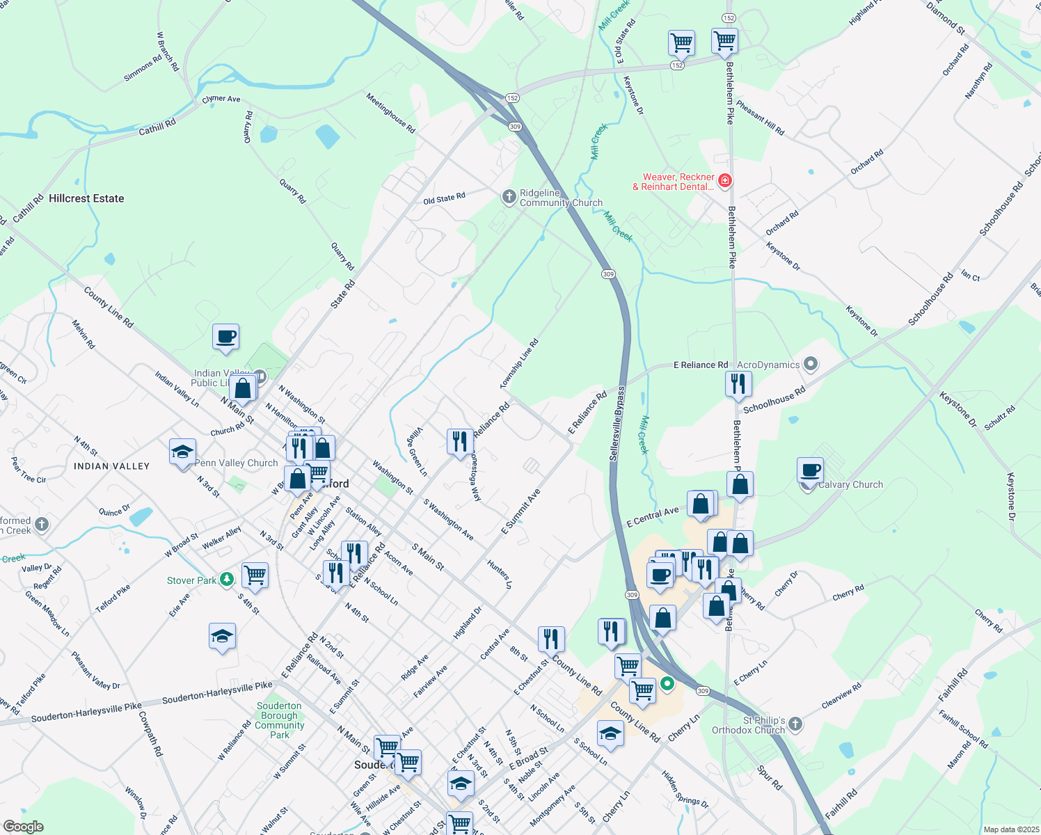map of restaurants, bars, coffee shops, grocery stores, and more near 54 Centennial Road in Telford
