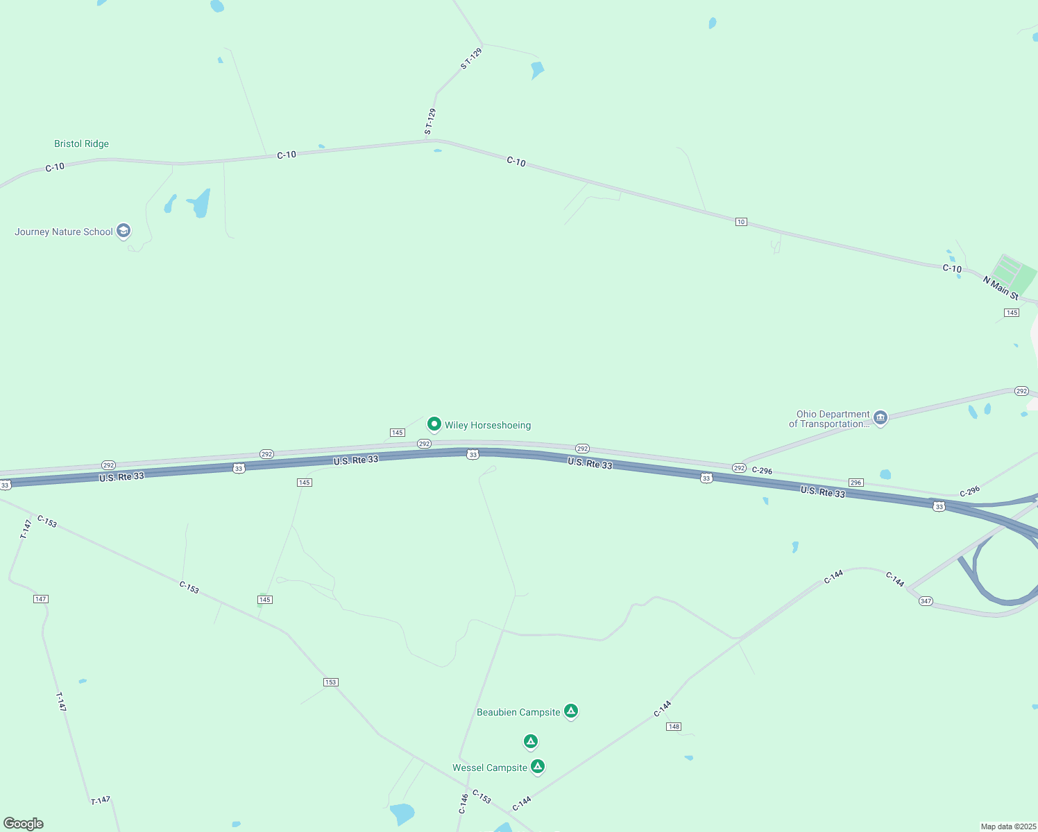 map of restaurants, bars, coffee shops, grocery stores, and more near Highway 292 in Zanesfield
