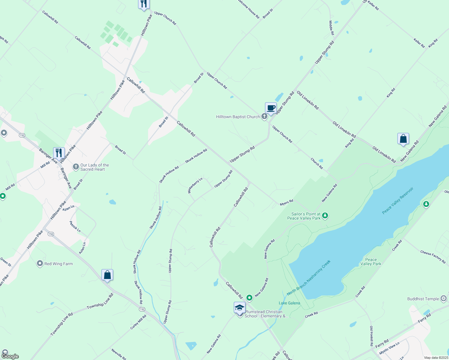 map of restaurants, bars, coffee shops, grocery stores, and more near 715 Upper Stump Road in Chalfont