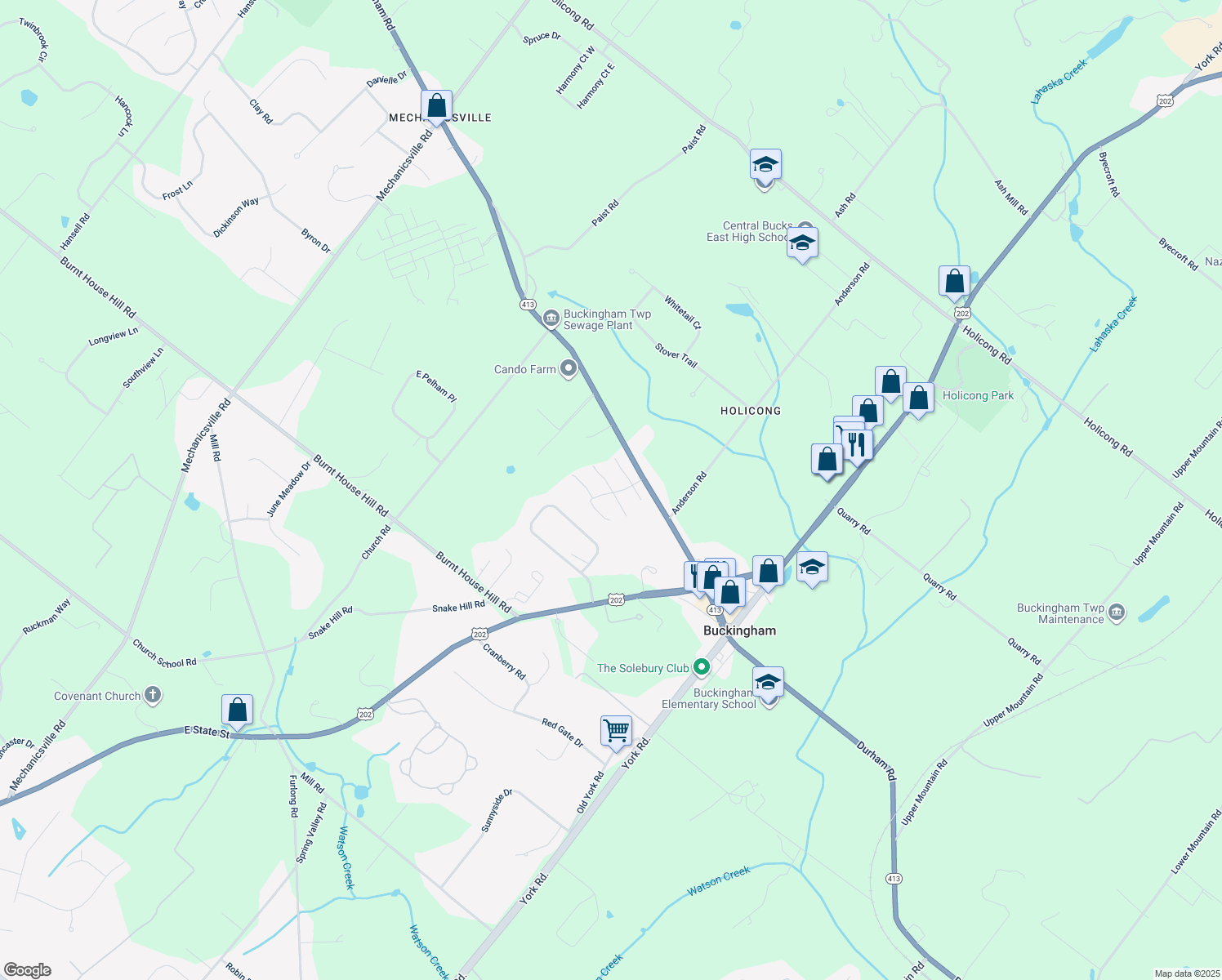 map of restaurants, bars, coffee shops, grocery stores, and more near 2805 Hearth Place in Doylestown
