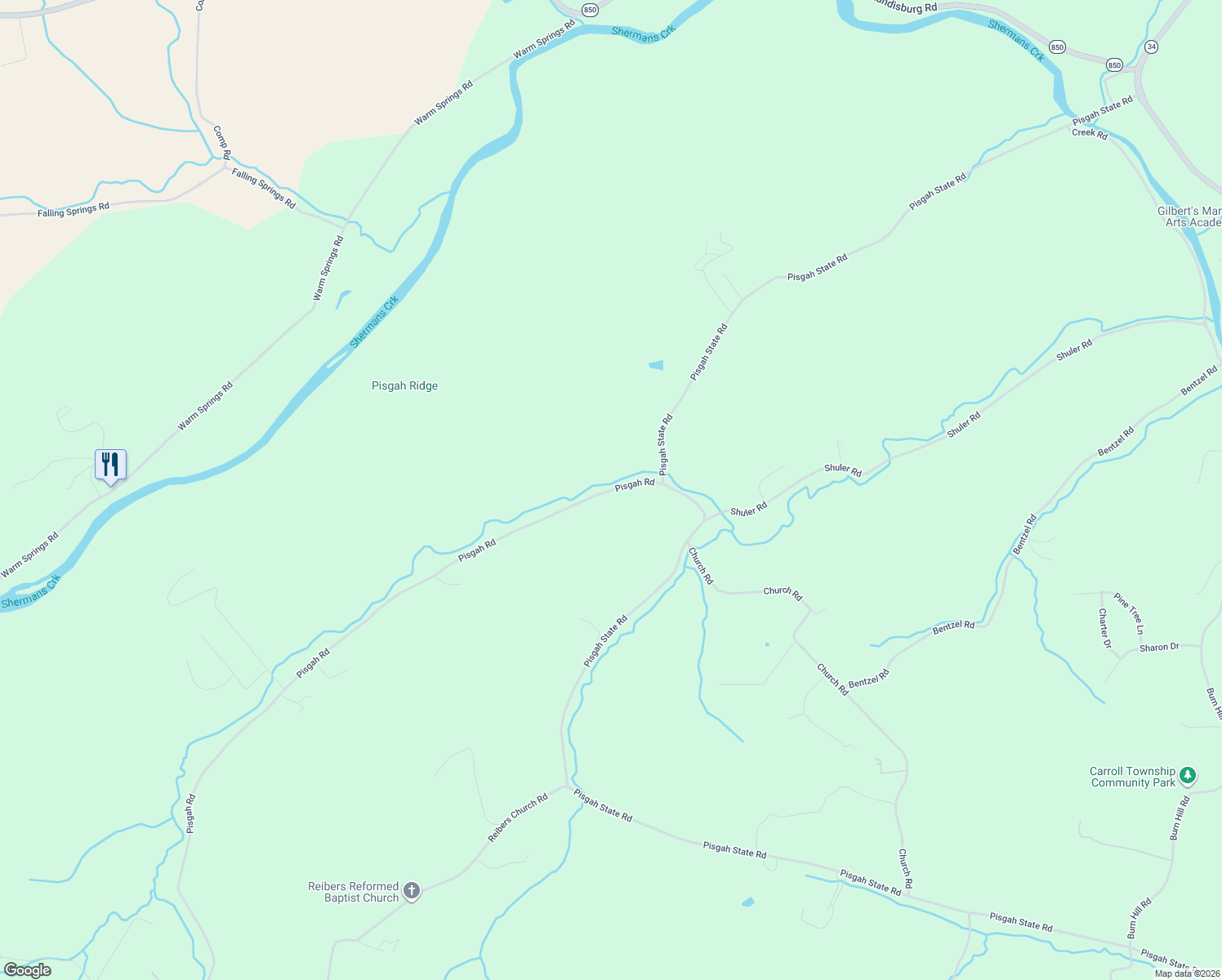 map of restaurants, bars, coffee shops, grocery stores, and more near 37 Pisgah Road in Shermans Dale