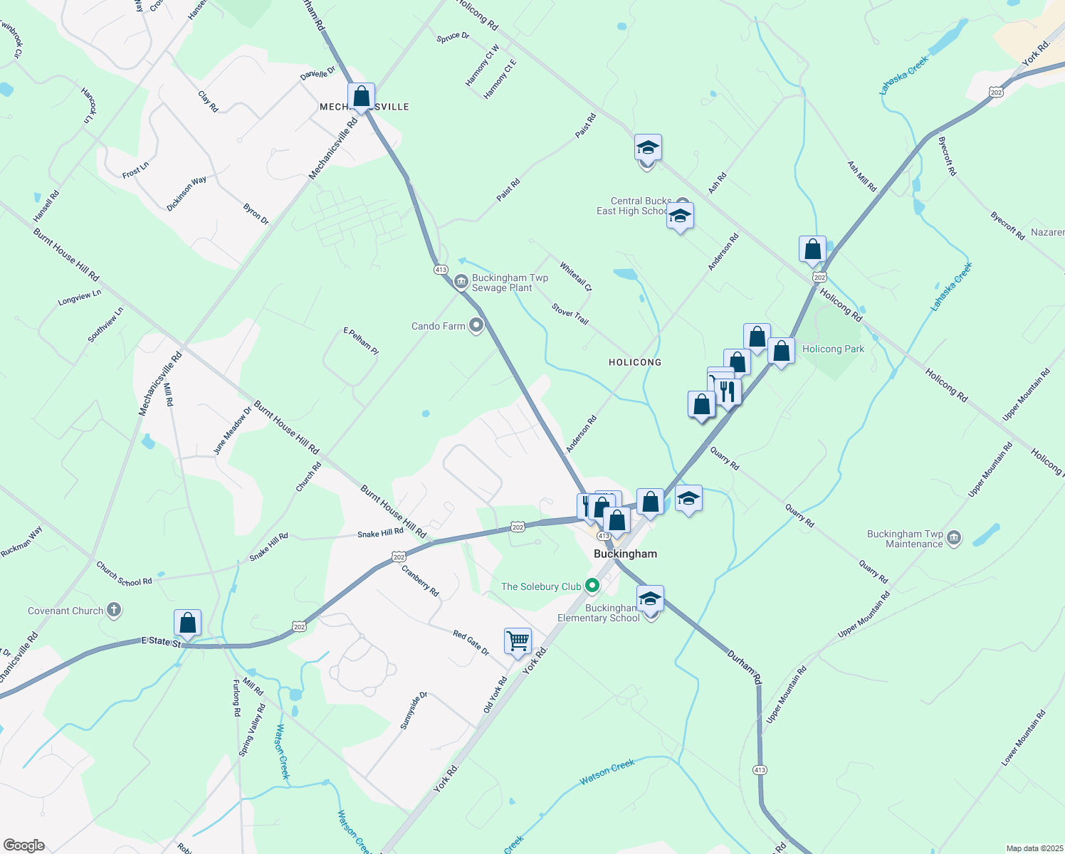 map of restaurants, bars, coffee shops, grocery stores, and more near 2819 Bellows Place in Doylestown