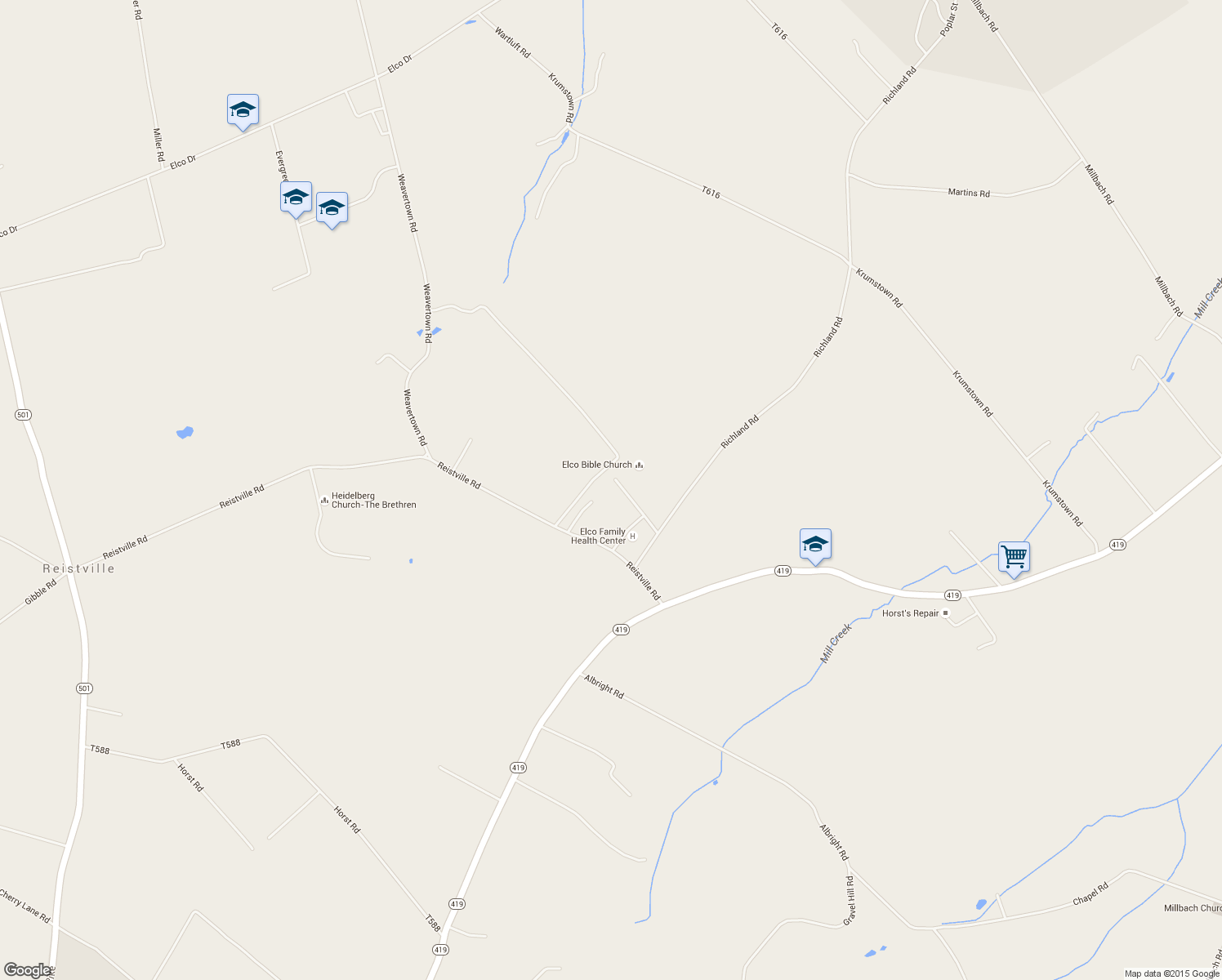 map of restaurants, bars, coffee shops, grocery stores, and more near 7 Howam Street in Myerstown