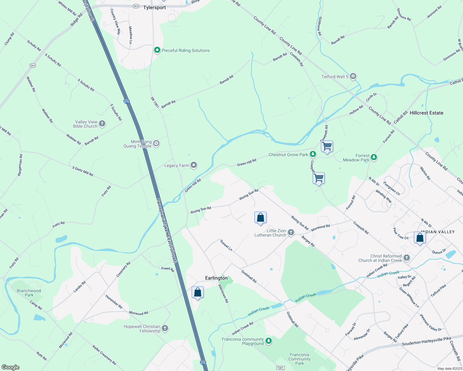 map of restaurants, bars, coffee shops, grocery stores, and more near 839 Rising Sun Road in Telford