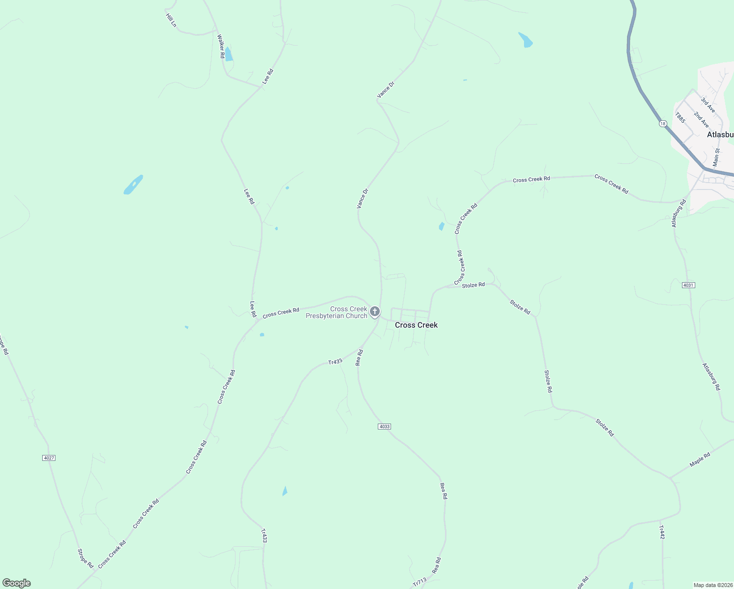 map of restaurants, bars, coffee shops, grocery stores, and more near 1041 Cross Creek Road in Burgettstown