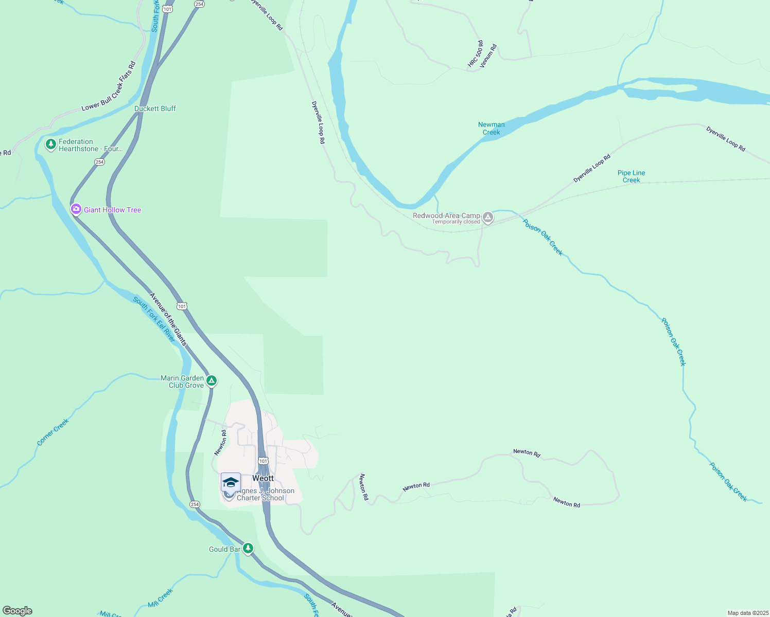 map of restaurants, bars, coffee shops, grocery stores, and more near in Weott