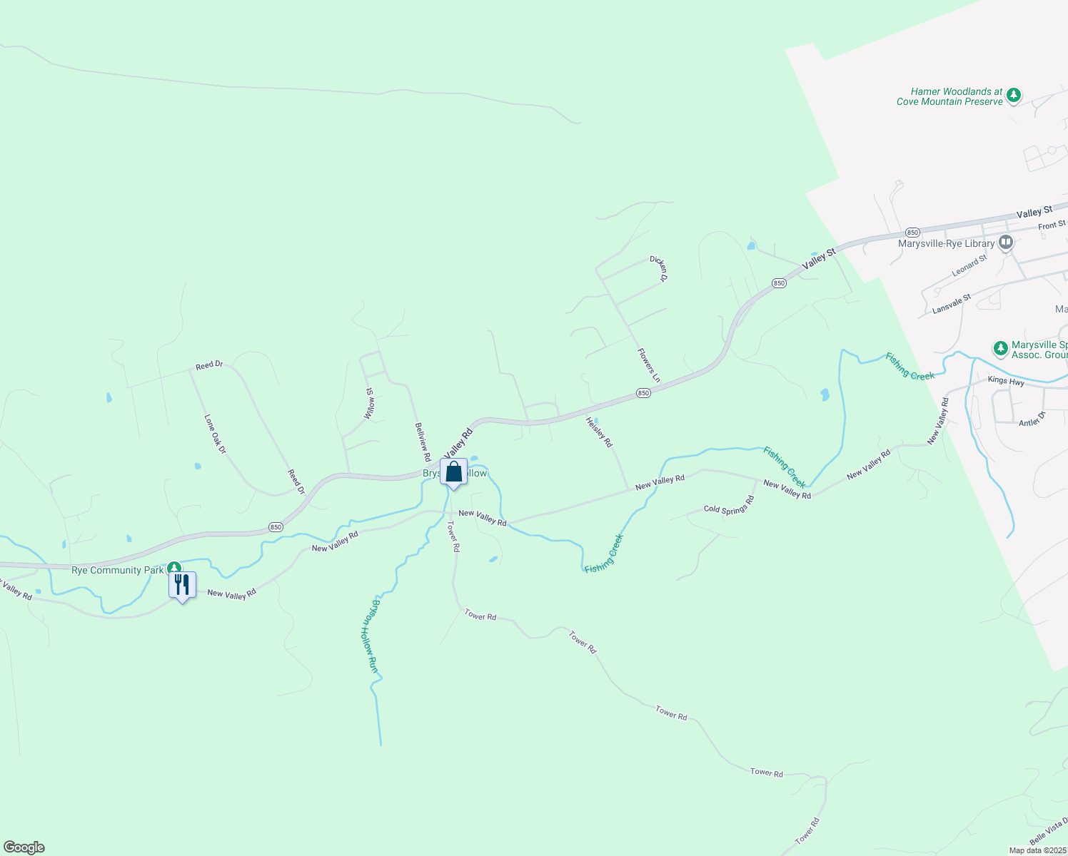 map of restaurants, bars, coffee shops, grocery stores, and more near 1344 Valley Road in Marysville