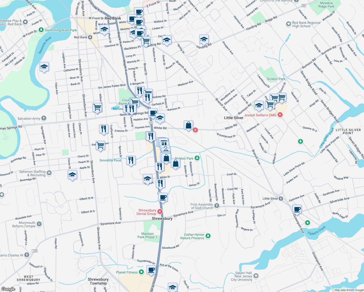 map of restaurants, bars, coffee shops, grocery stores, and more near 96 Constitution Drive in Shrewsbury