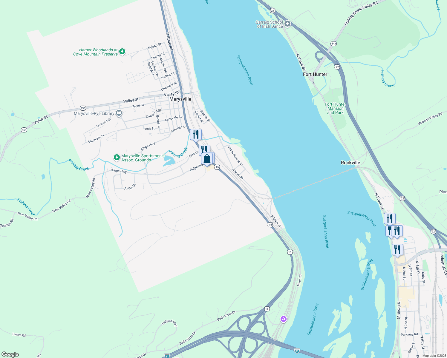 map of restaurants, bars, coffee shops, grocery stores, and more near 702 S State Rd in Marysville