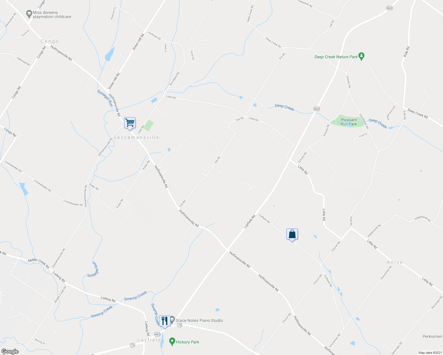 map of restaurants, bars, coffee shops, grocery stores, and more near 394 Erb Road in Perkiomenville