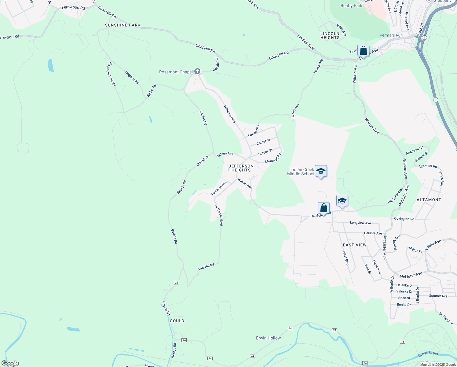 map of restaurants, bars, coffee shops, grocery stores, and more near 858 Wilson Avenue in Mingo Junction