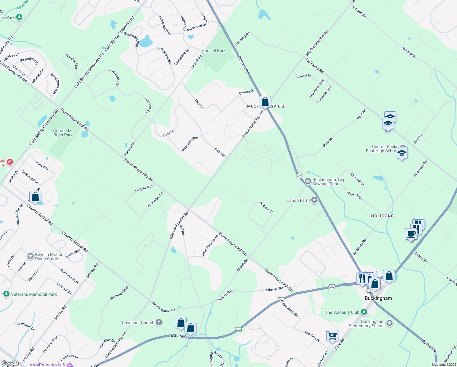 map of restaurants, bars, coffee shops, grocery stores, and more near 4527 Watson Drive in Doylestown