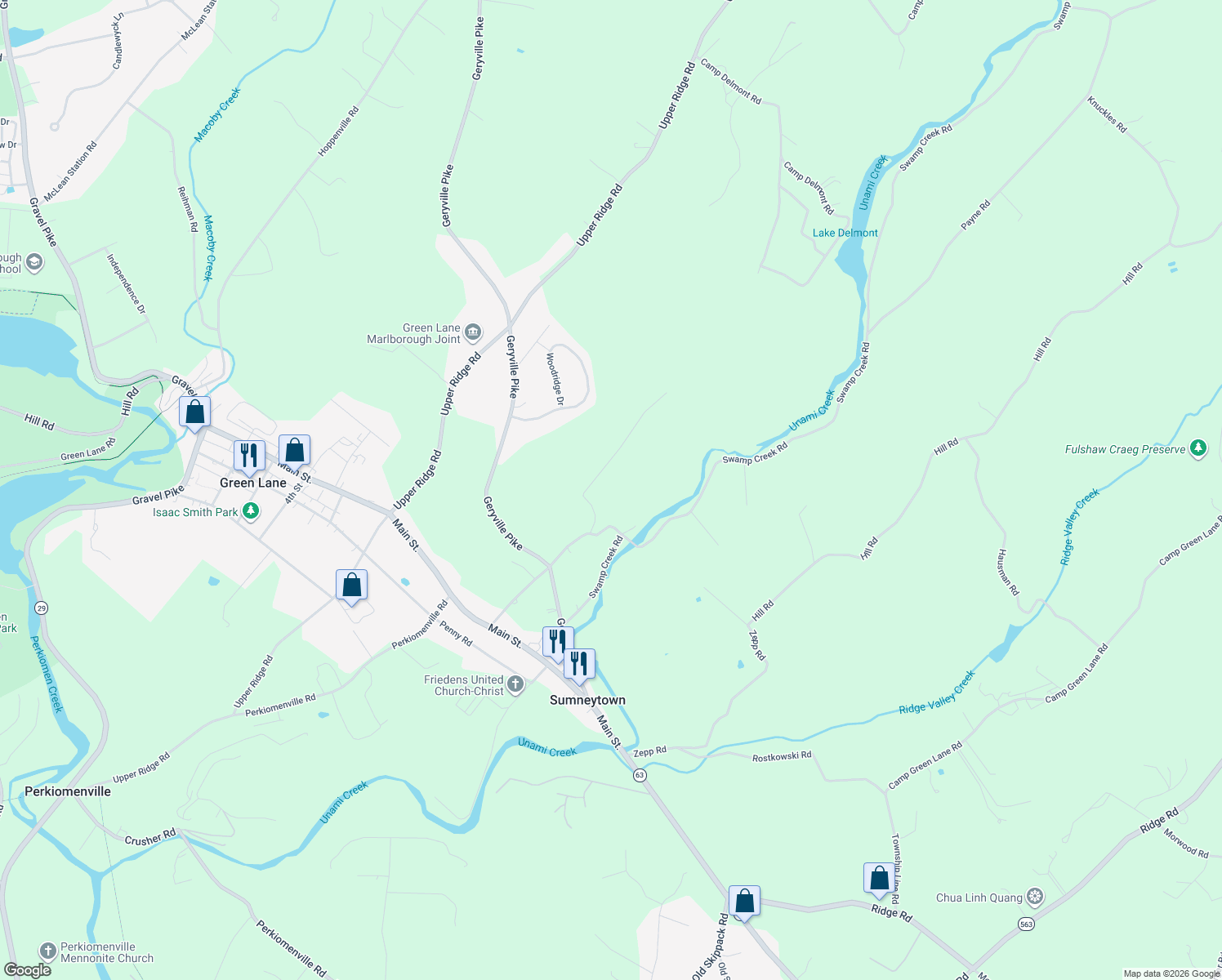 map of restaurants, bars, coffee shops, grocery stores, and more near 2012 Walters Road in Green Lane