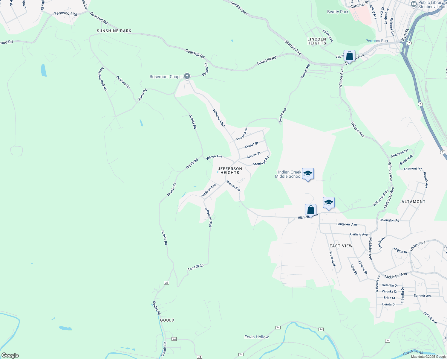 map of restaurants, bars, coffee shops, grocery stores, and more near 858 Wilson Avenue in Mingo Junction