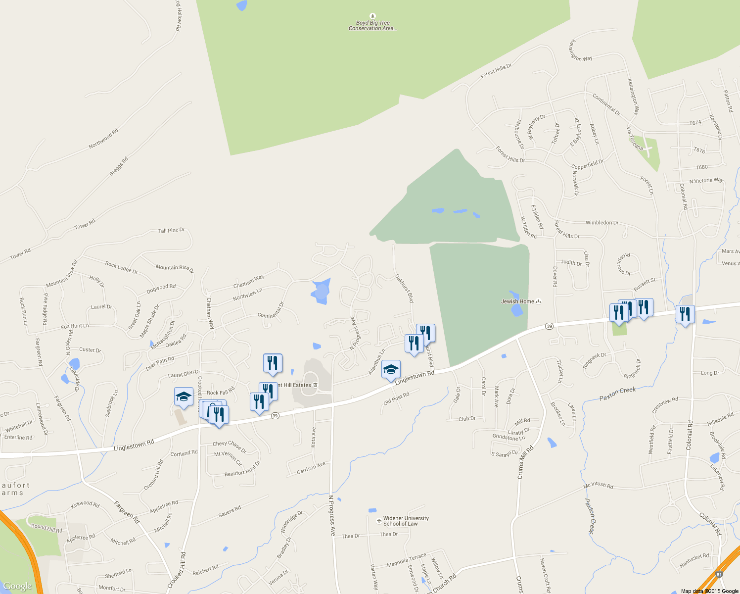 map of restaurants, bars, coffee shops, grocery stores, and more near 234 Saddle Ridge Drive in Harrisburg