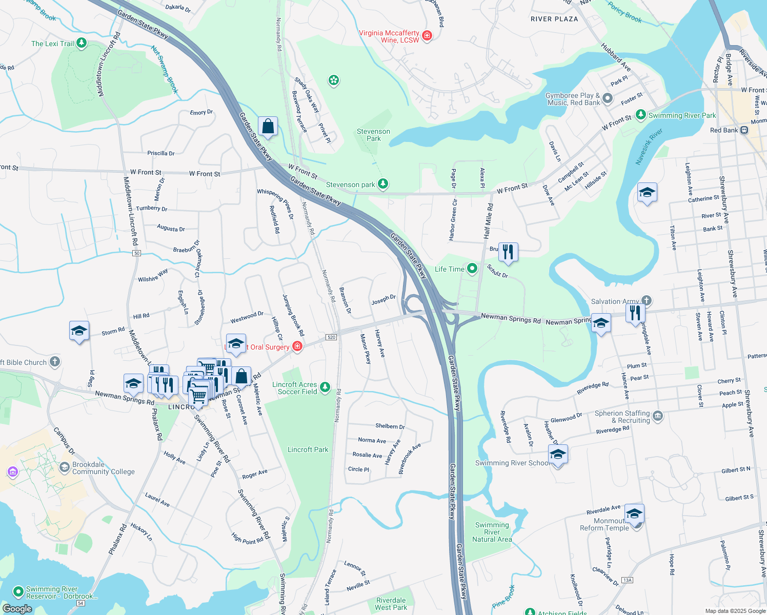 map of restaurants, bars, coffee shops, grocery stores, and more near 6 Carmello Court in Middletown