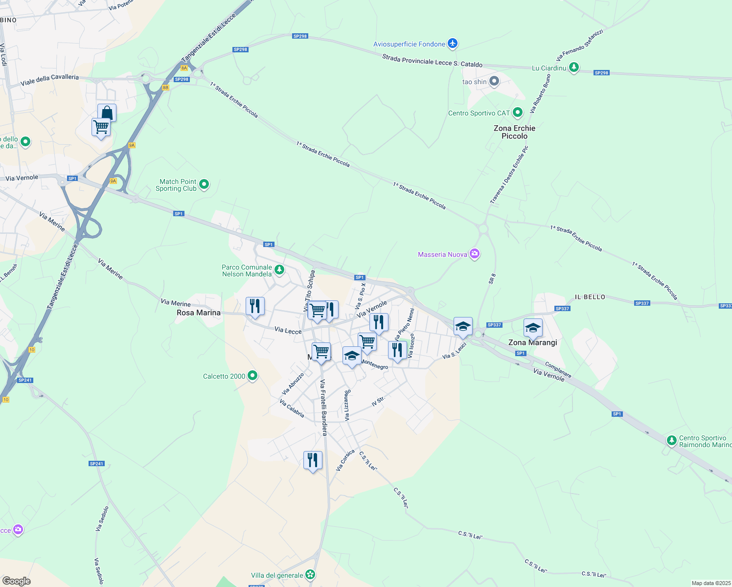 map of restaurants, bars, coffee shops, grocery stores, and more near 26 Via San Pio X in Merine