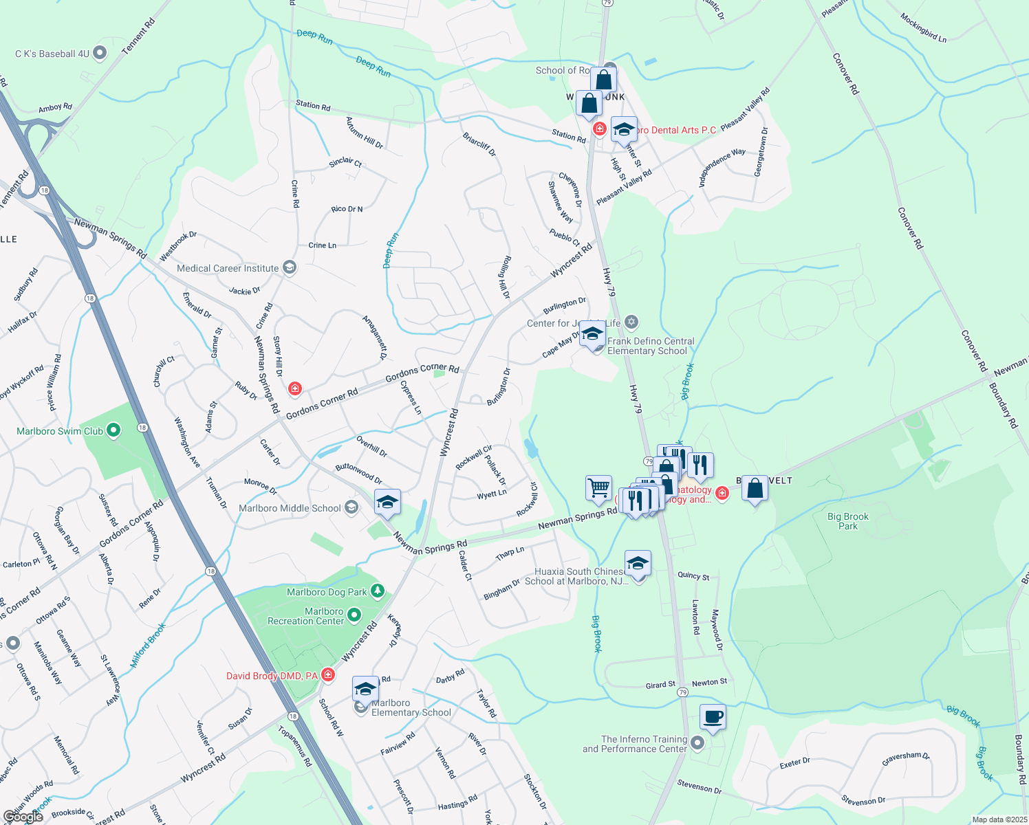 map of restaurants, bars, coffee shops, grocery stores, and more near 14 Salem Court in Marlboro