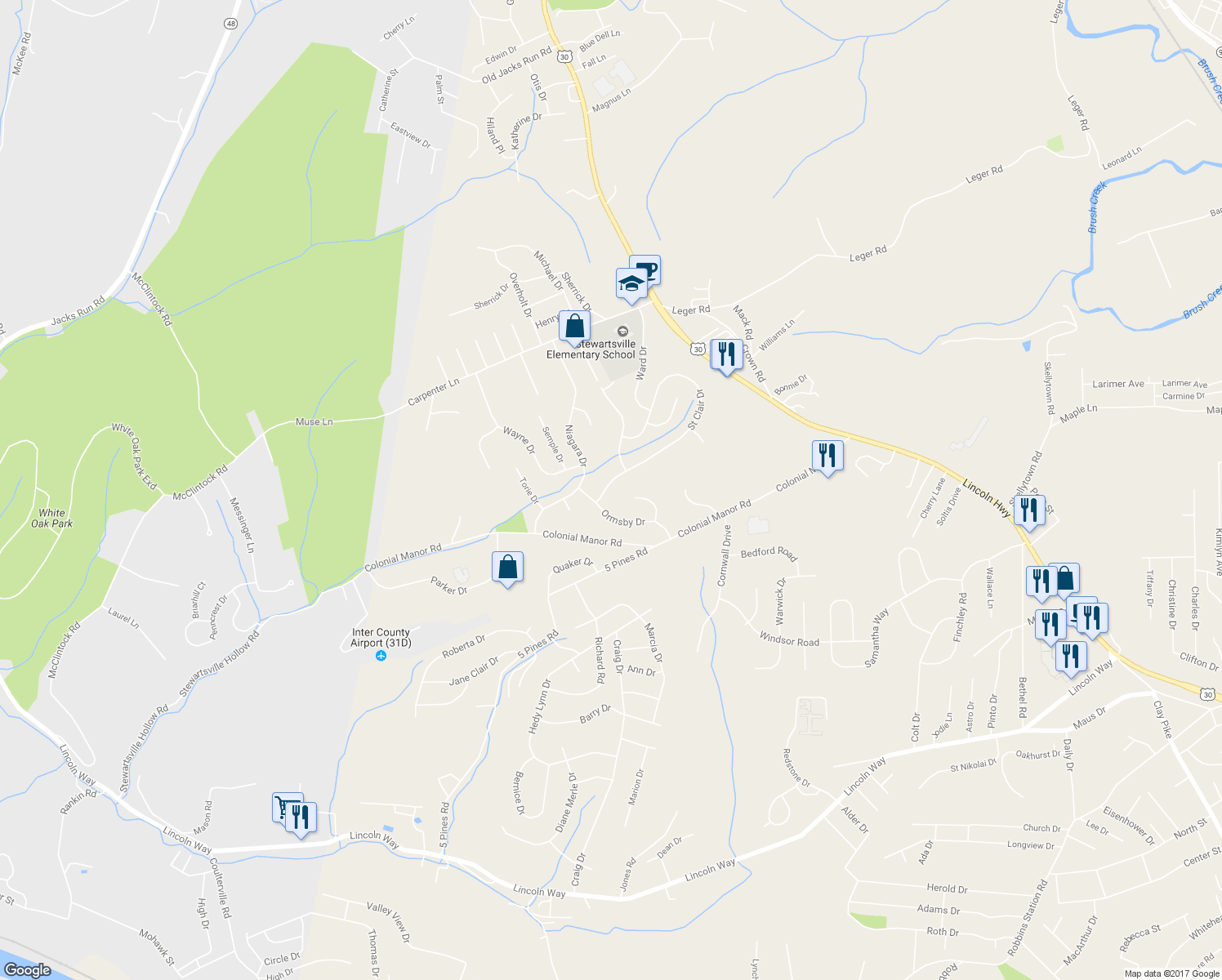 map of restaurants, bars, coffee shops, grocery stores, and more near 13750 Saint Clair Drive in Irwin