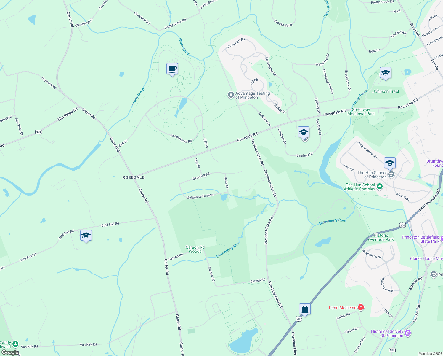 map of restaurants, bars, coffee shops, grocery stores, and more near 15 Benedek Road in Princeton