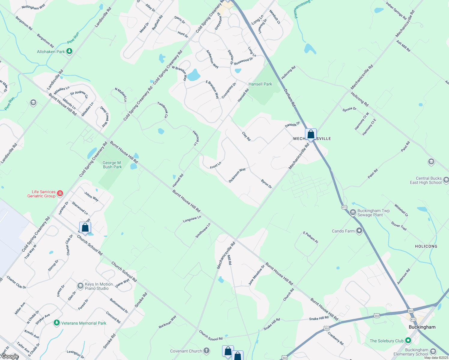 map of restaurants, bars, coffee shops, grocery stores, and more near 4671 Dickinson Way in Doylestown