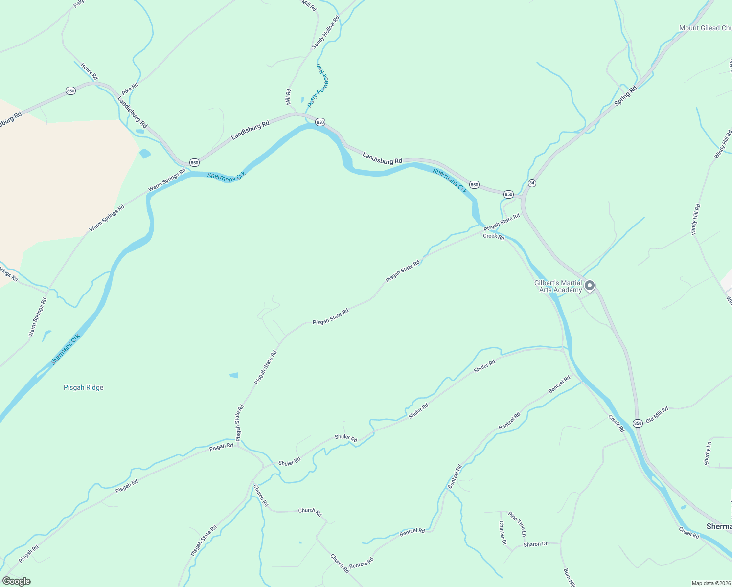 map of restaurants, bars, coffee shops, grocery stores, and more near 1796 Pisgah State Road in Shermans Dale