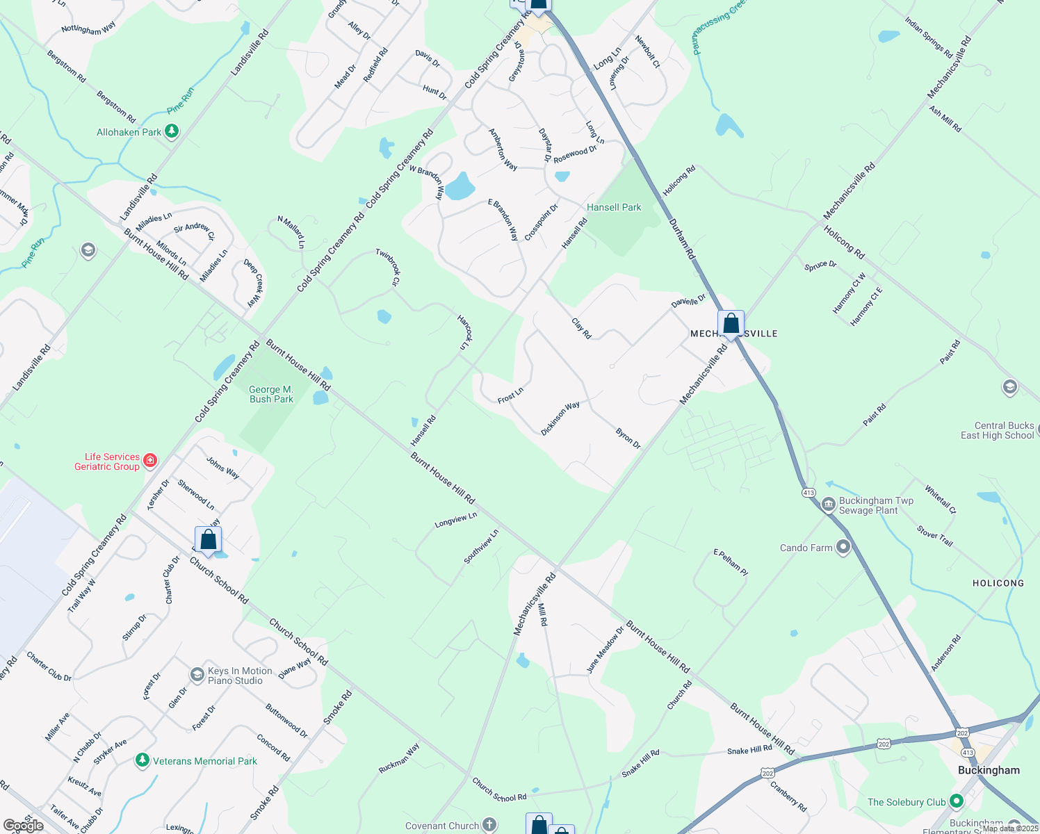 map of restaurants, bars, coffee shops, grocery stores, and more near 4641 Dickinson Way in Doylestown