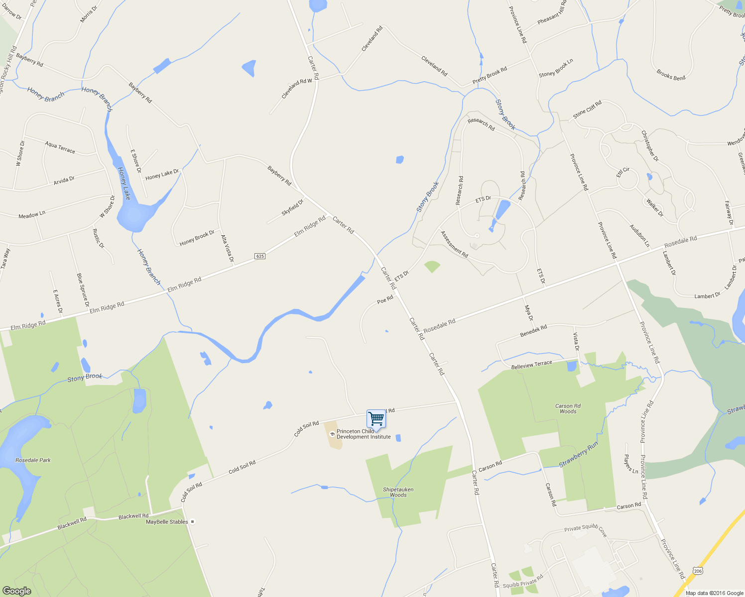 map of restaurants, bars, coffee shops, grocery stores, and more near 243 Carter Road in Princeton