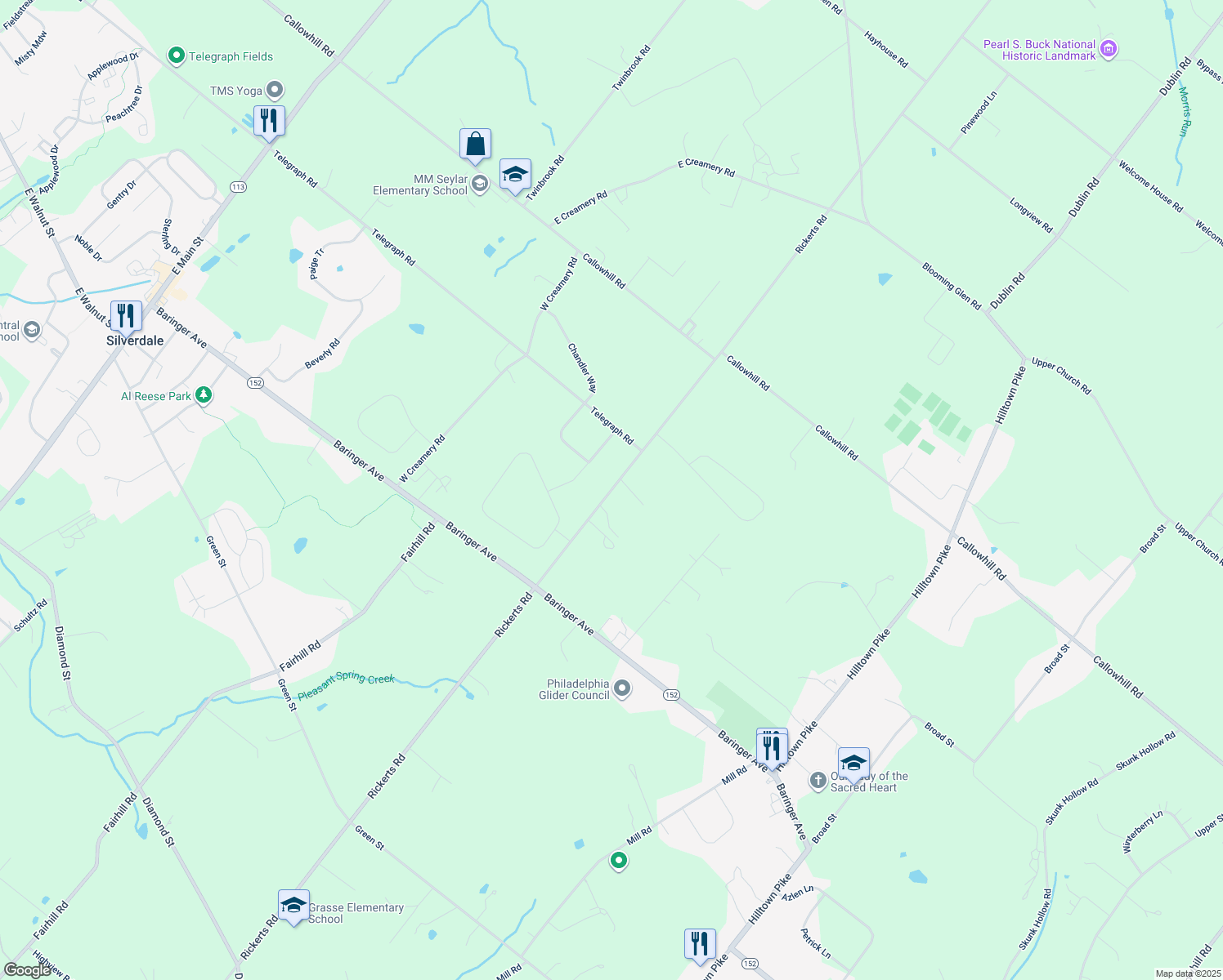 map of restaurants, bars, coffee shops, grocery stores, and more near 1451 Rickert Rd in Perkasie