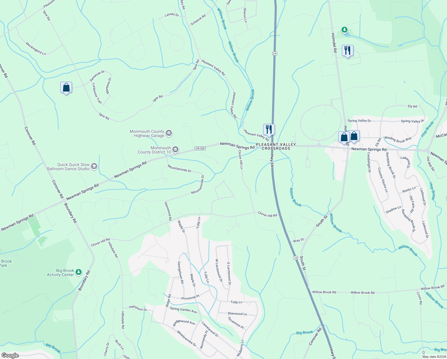 map of restaurants, bars, coffee shops, grocery stores, and more near 30 The Enclosure West in Monmouth County