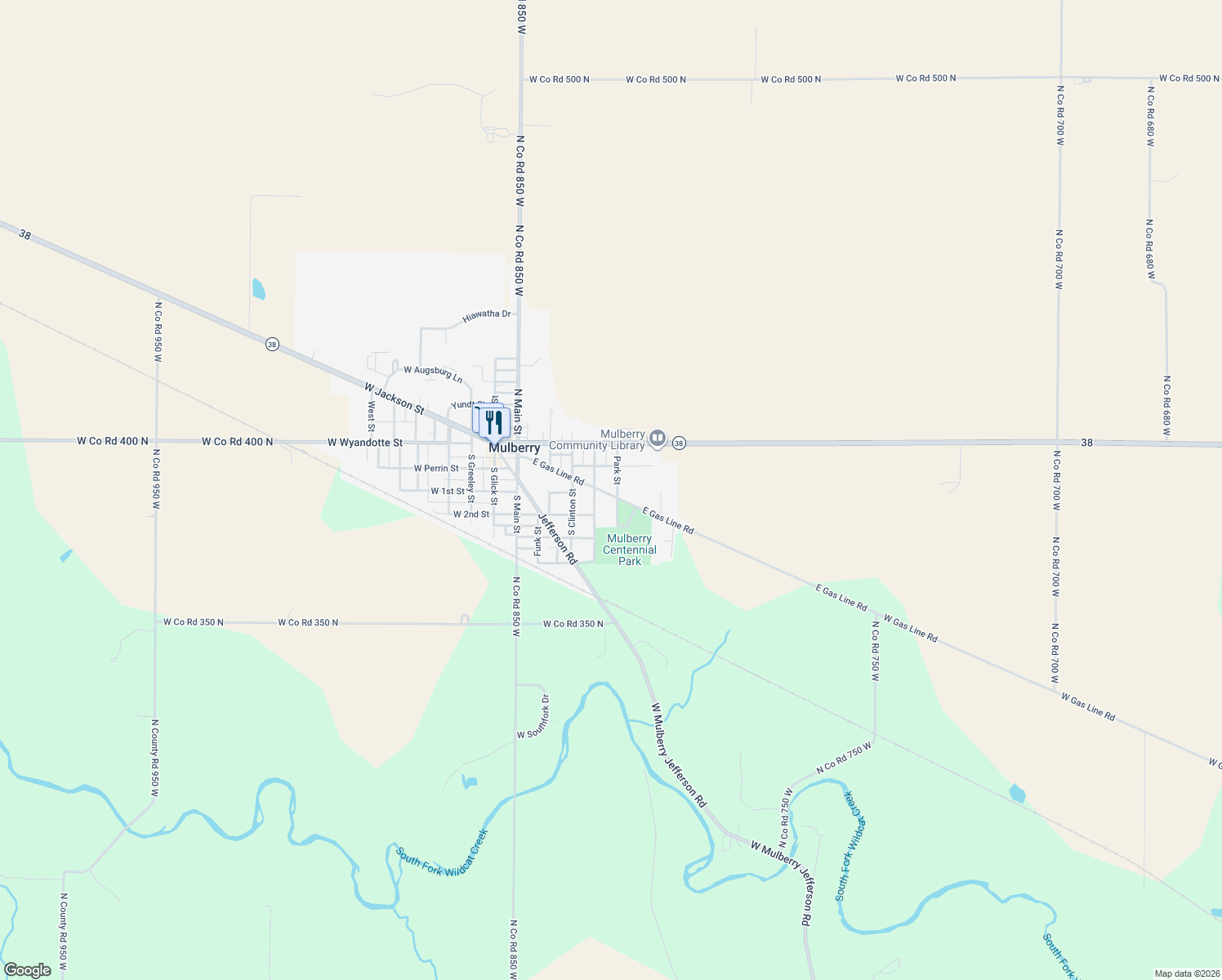 map of restaurants, bars, coffee shops, grocery stores, and more near 524 E Gas Line Rd in Mulberry