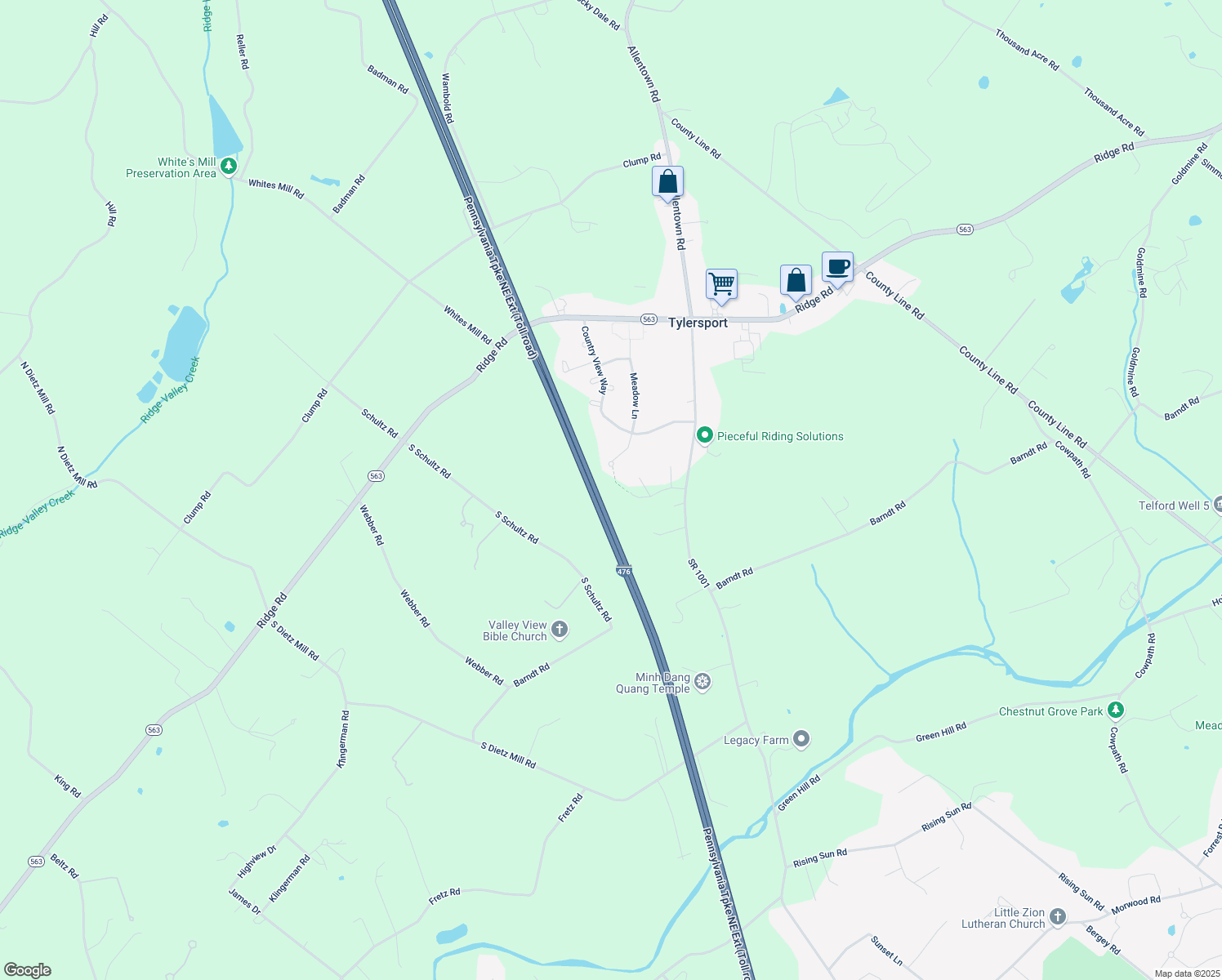 map of restaurants, bars, coffee shops, grocery stores, and more near 36 Voudy Rd in Telford