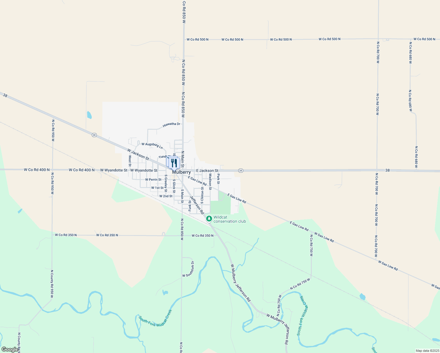 map of restaurants, bars, coffee shops, grocery stores, and more near 109 Park St in Mulberry
